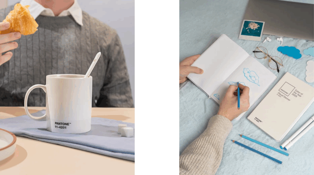 Tasse et carnet selon la couleur Pantone 2026 Cloud Dancer