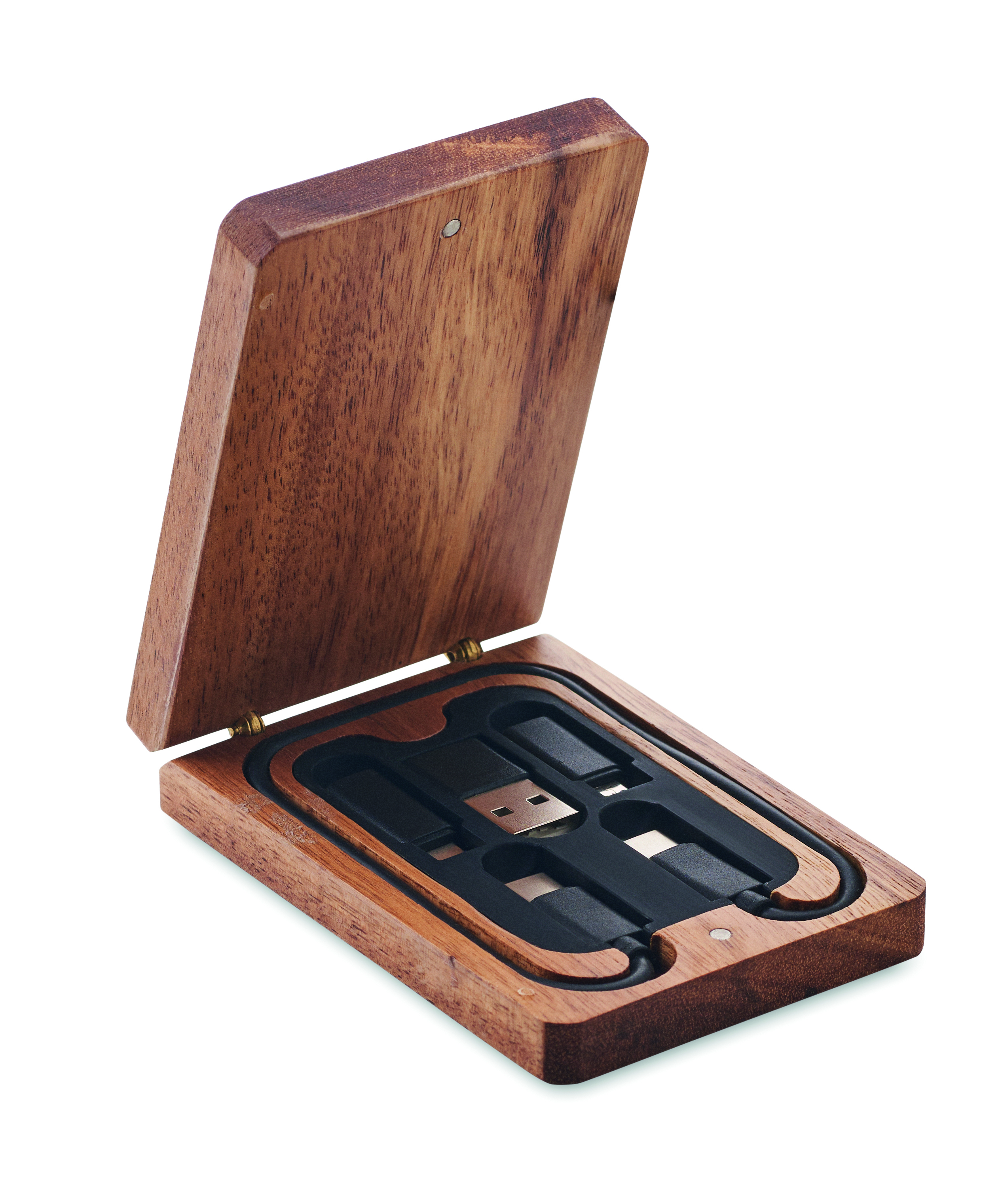 Set de câbles de charge 3 en 1 en bois d'acacia