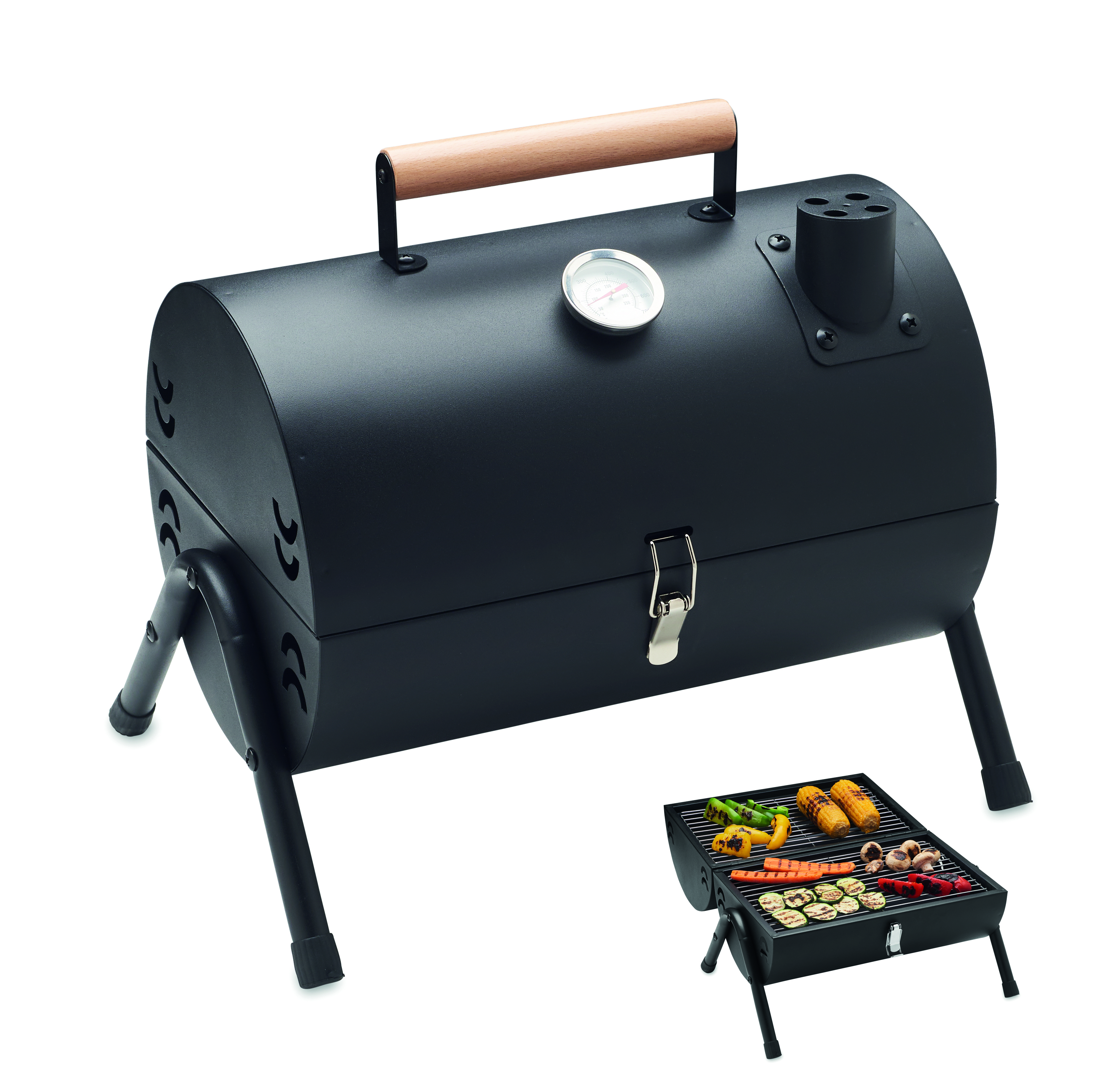 Barbecue portable avec cheminée et thermomètre en fer