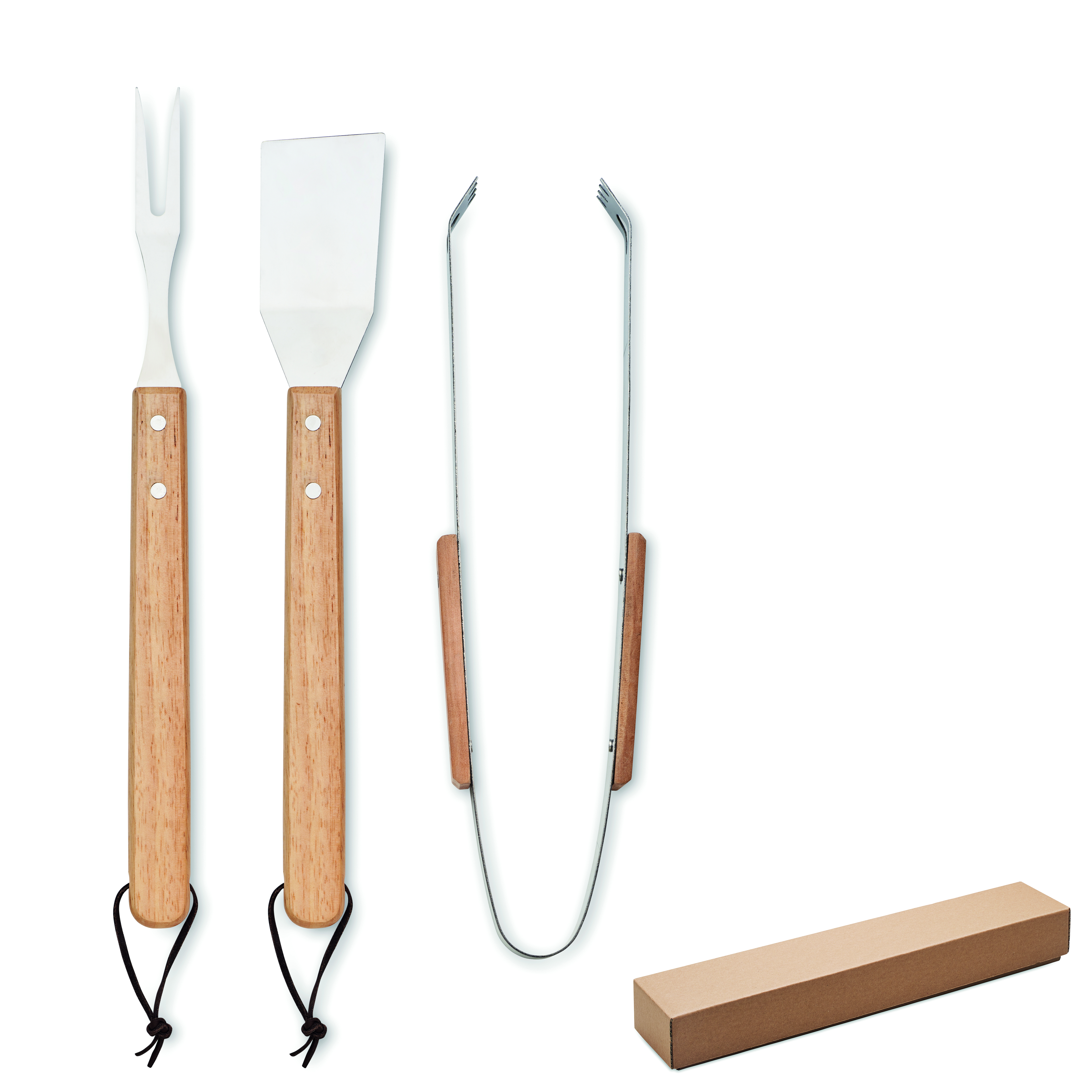 Set barbecue 3 ustensiles en inox et chêne
