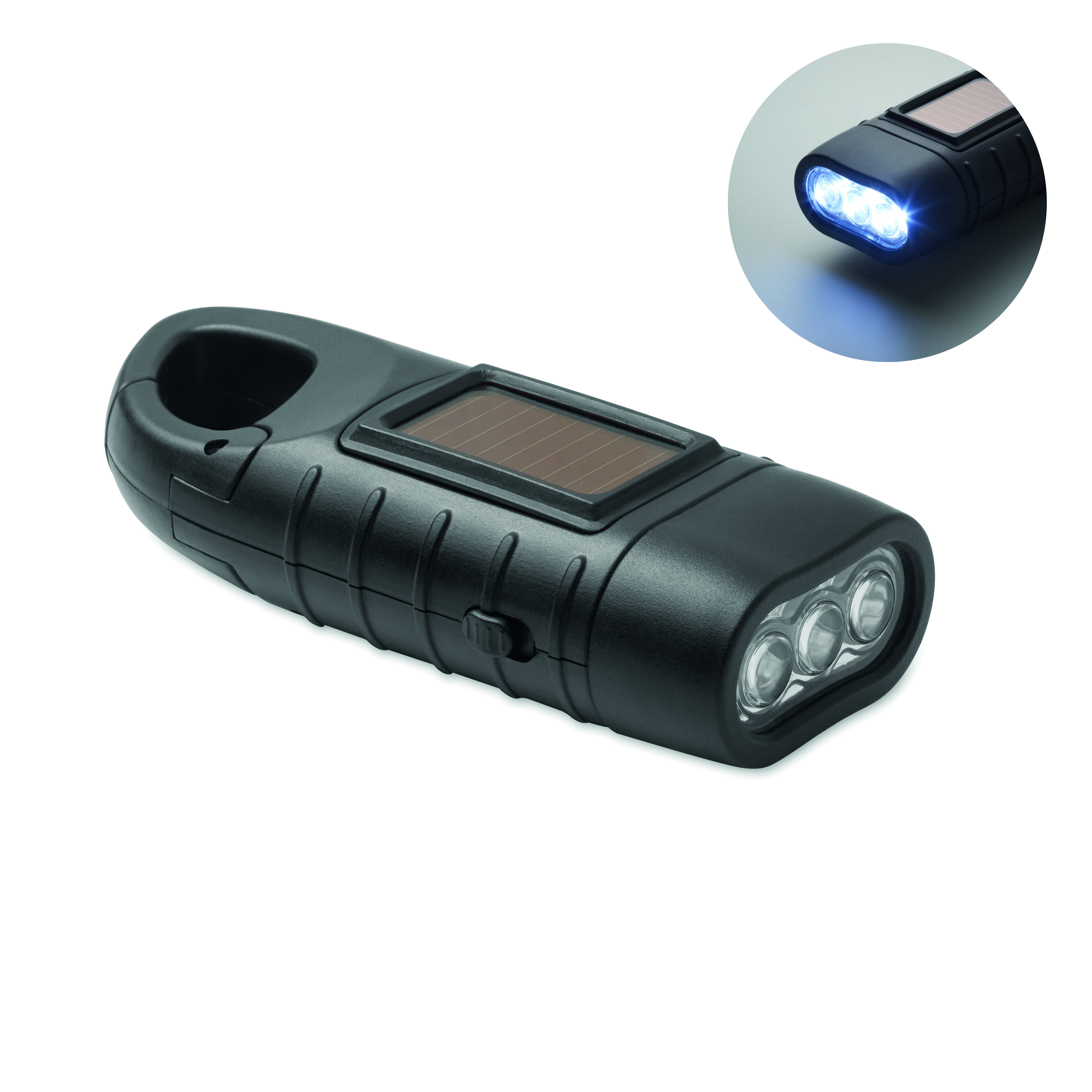 Lampe torche solaire dynamo 3 LED en ABS recyclé