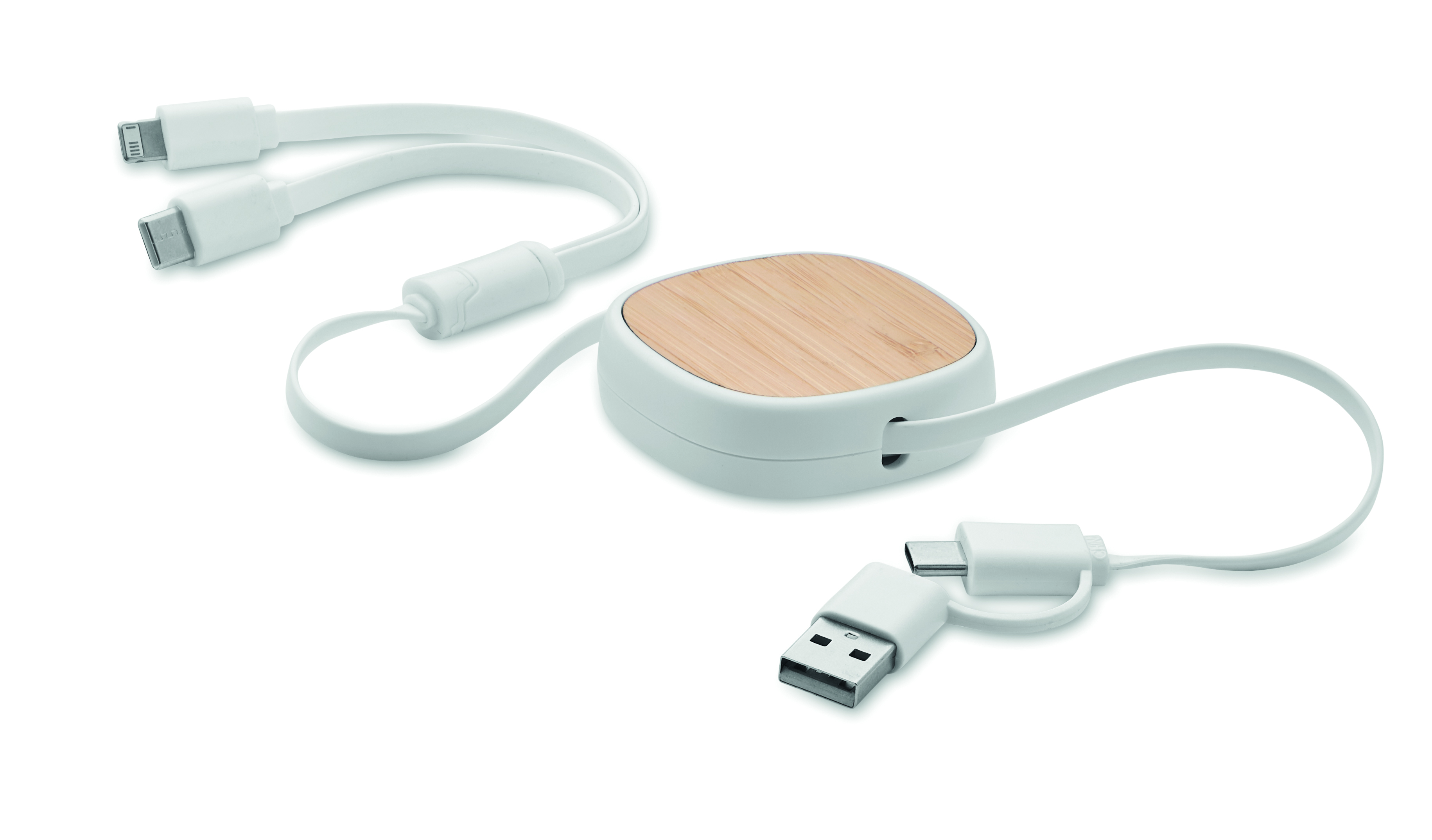 Câble de charge rétractable multi-USB en ABS et bambou