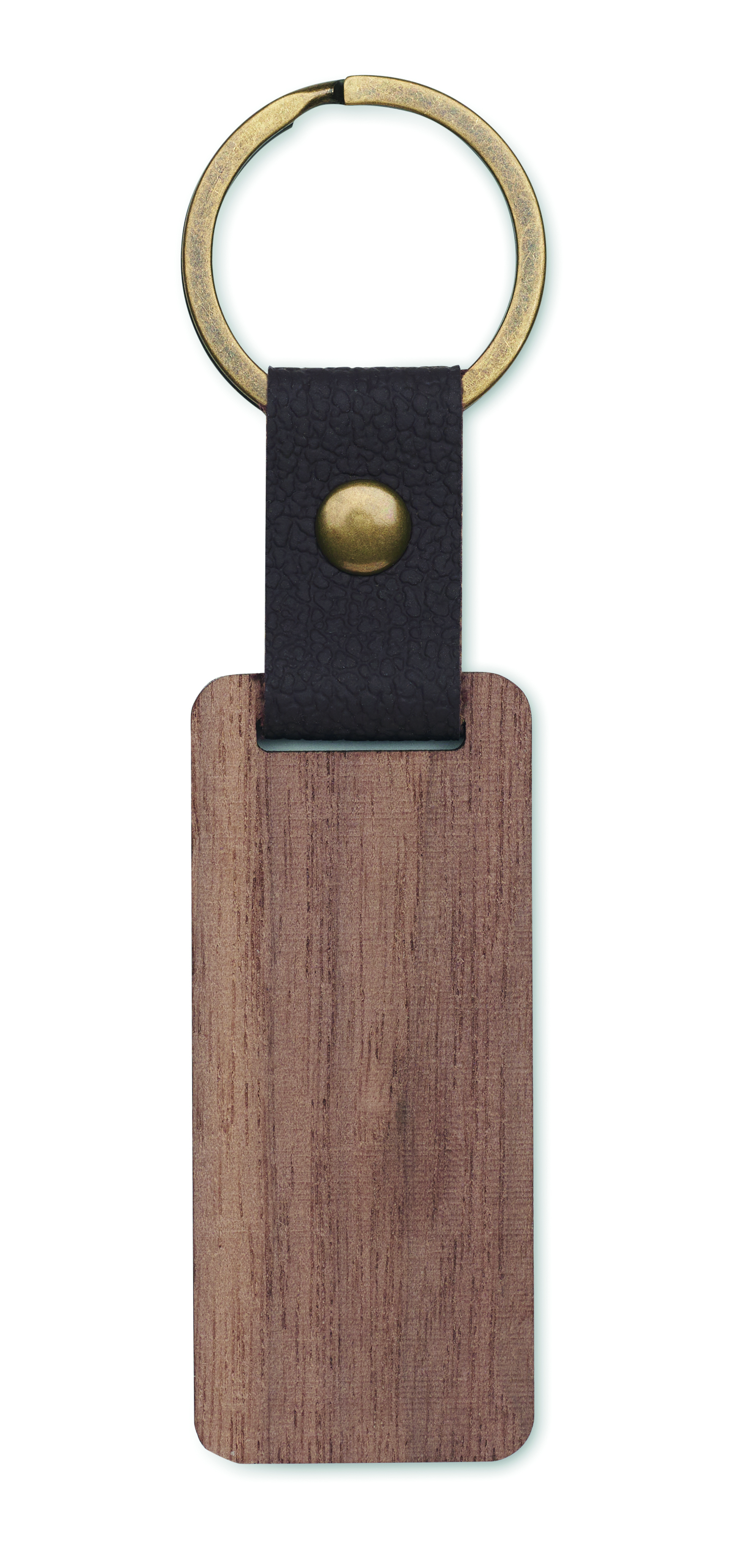 Porte-clés en noyer et similicuir