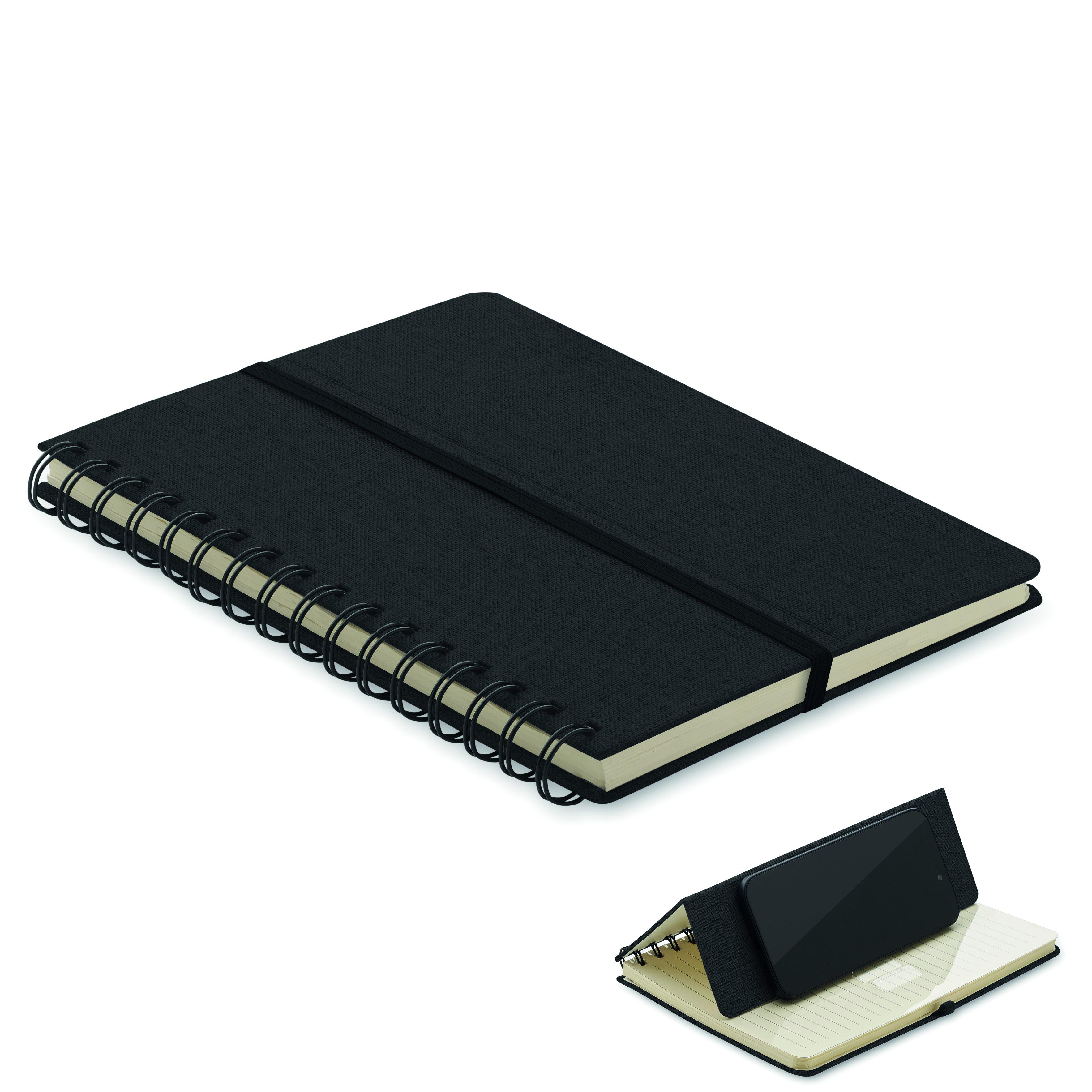 Cahier A5 rigide support de téléphone en polyester recyclé