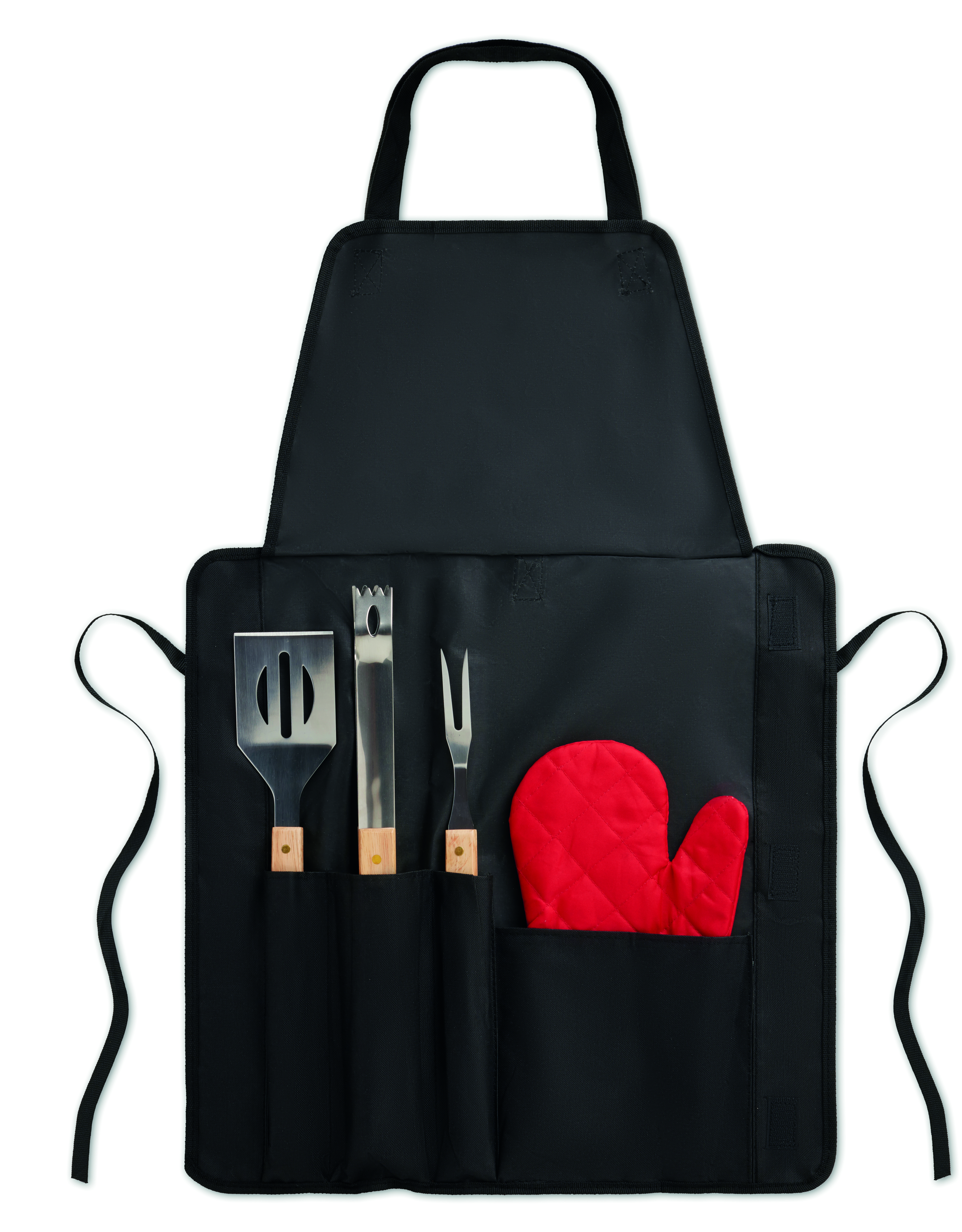 Tablier barbecue avec gant et 3 outils en polyester 600D