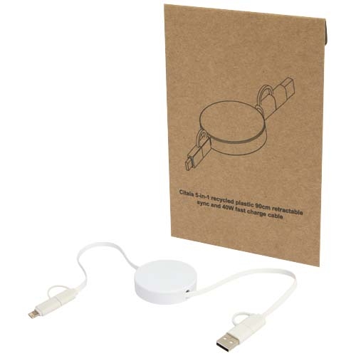 Câble rétractable 5-en-1 40 W Citala en plastique recyclé