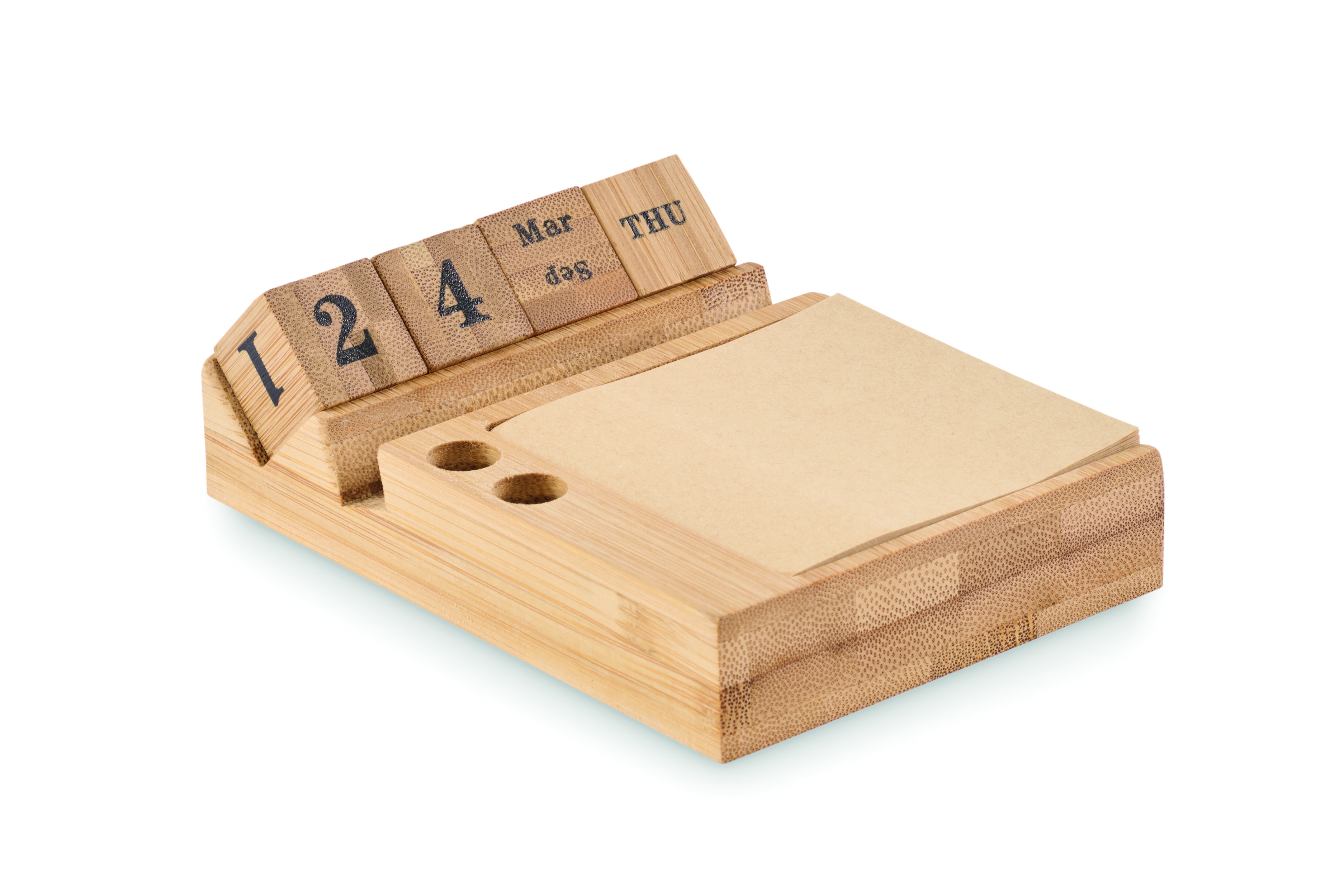 Calendrier de bureau porte-téléphone et stylos en bambou