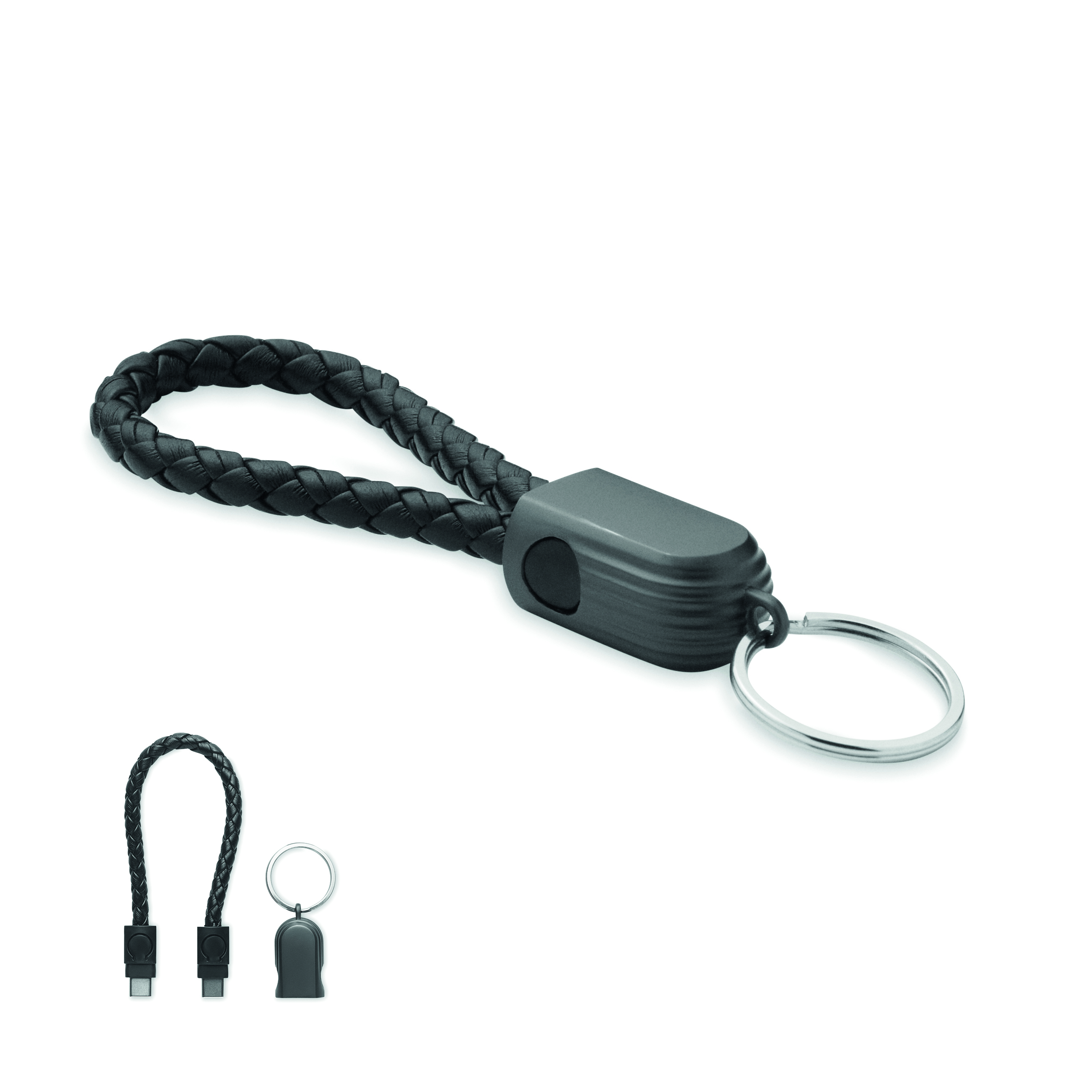 Porte-clés câble USB-C 60 W en PU tressé et alliage de zinc