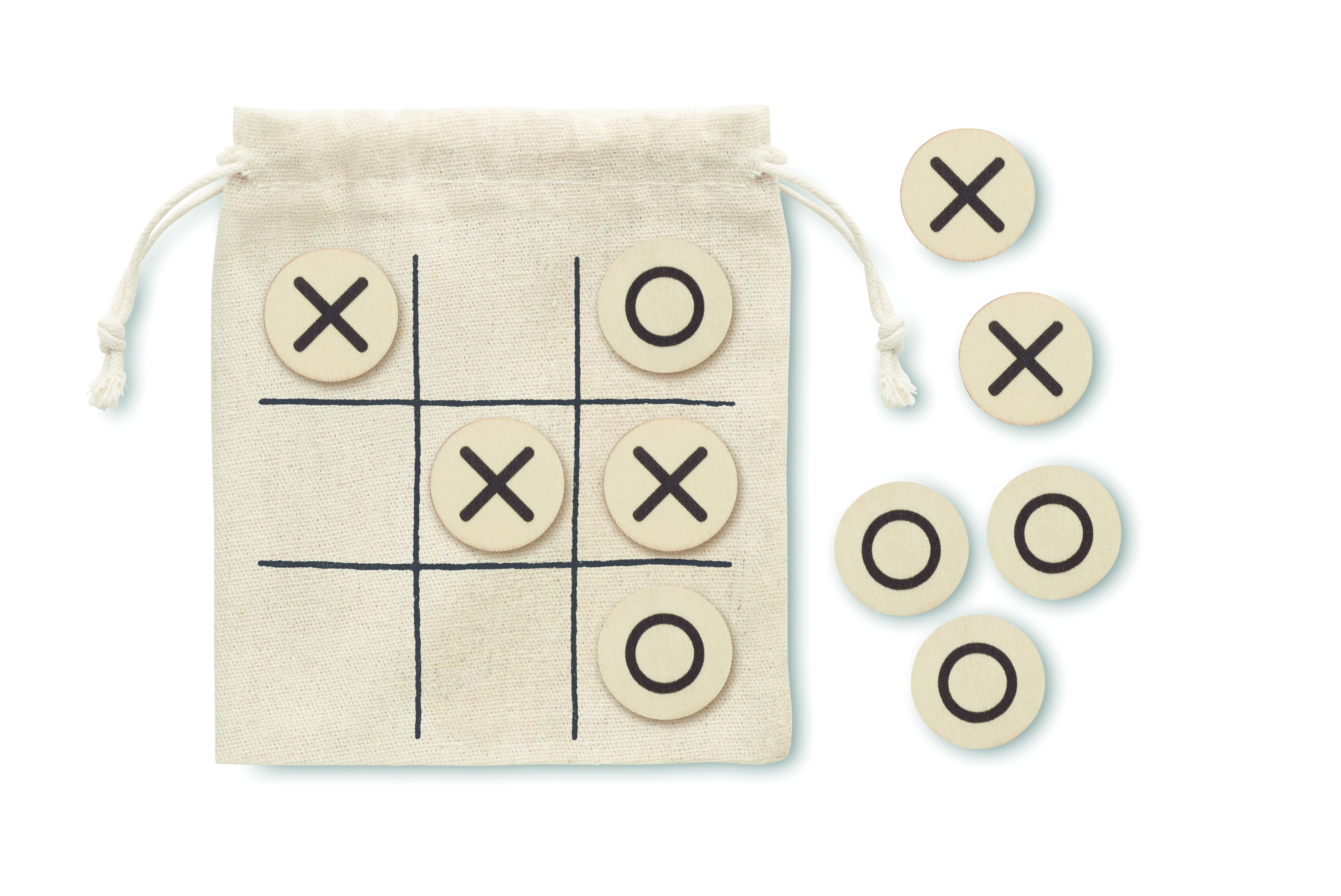 Jeu de morpion en pochette coton en bois