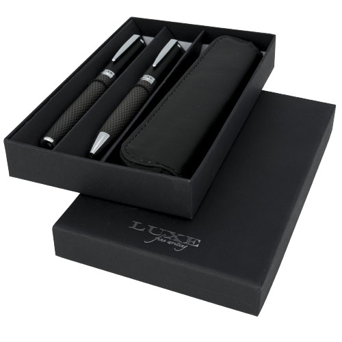 Parure stylo à bille et roller fibre de carbone - Luxe
