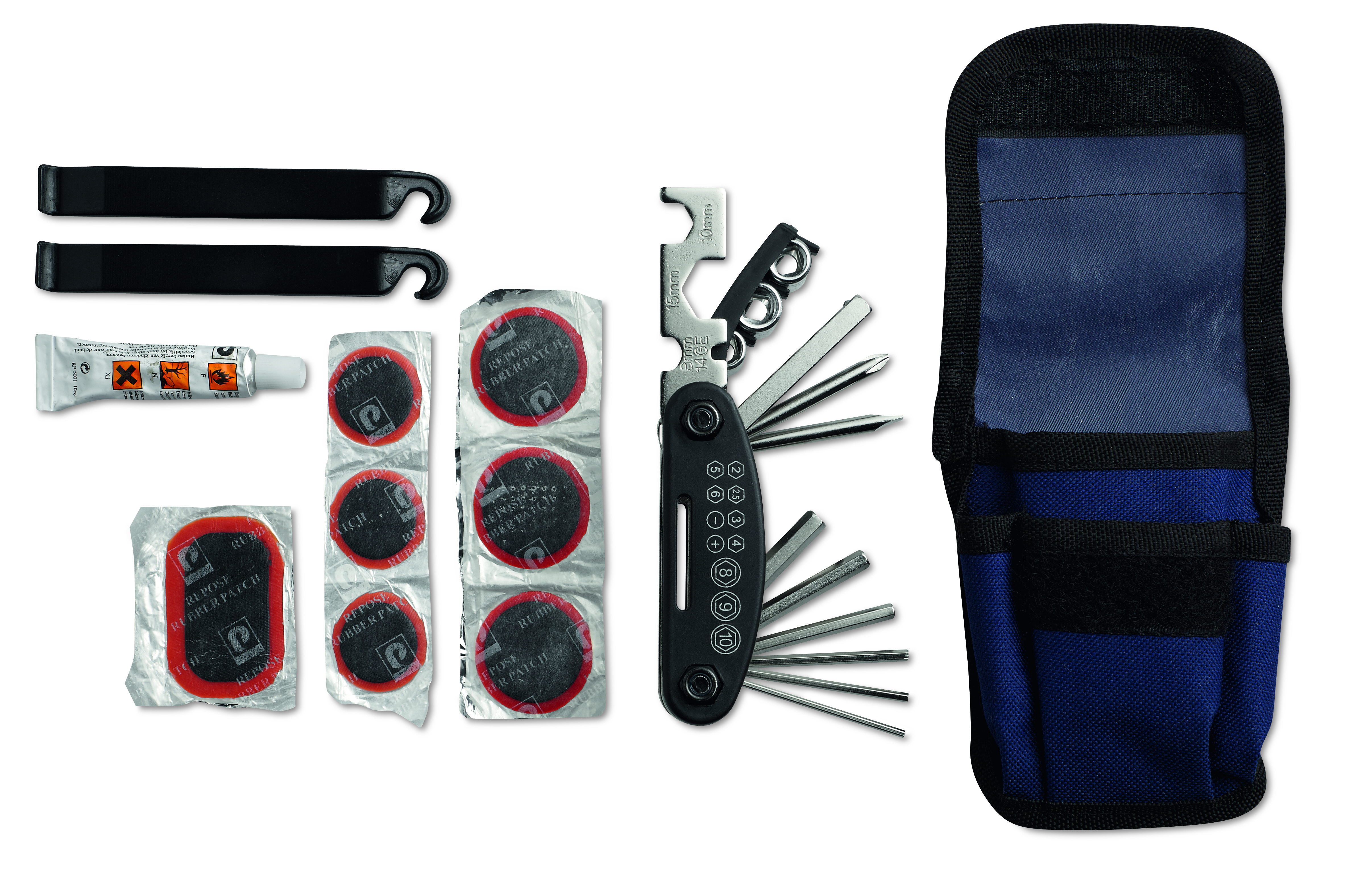 Kit de réparation vélo 15 pièces avec pochette