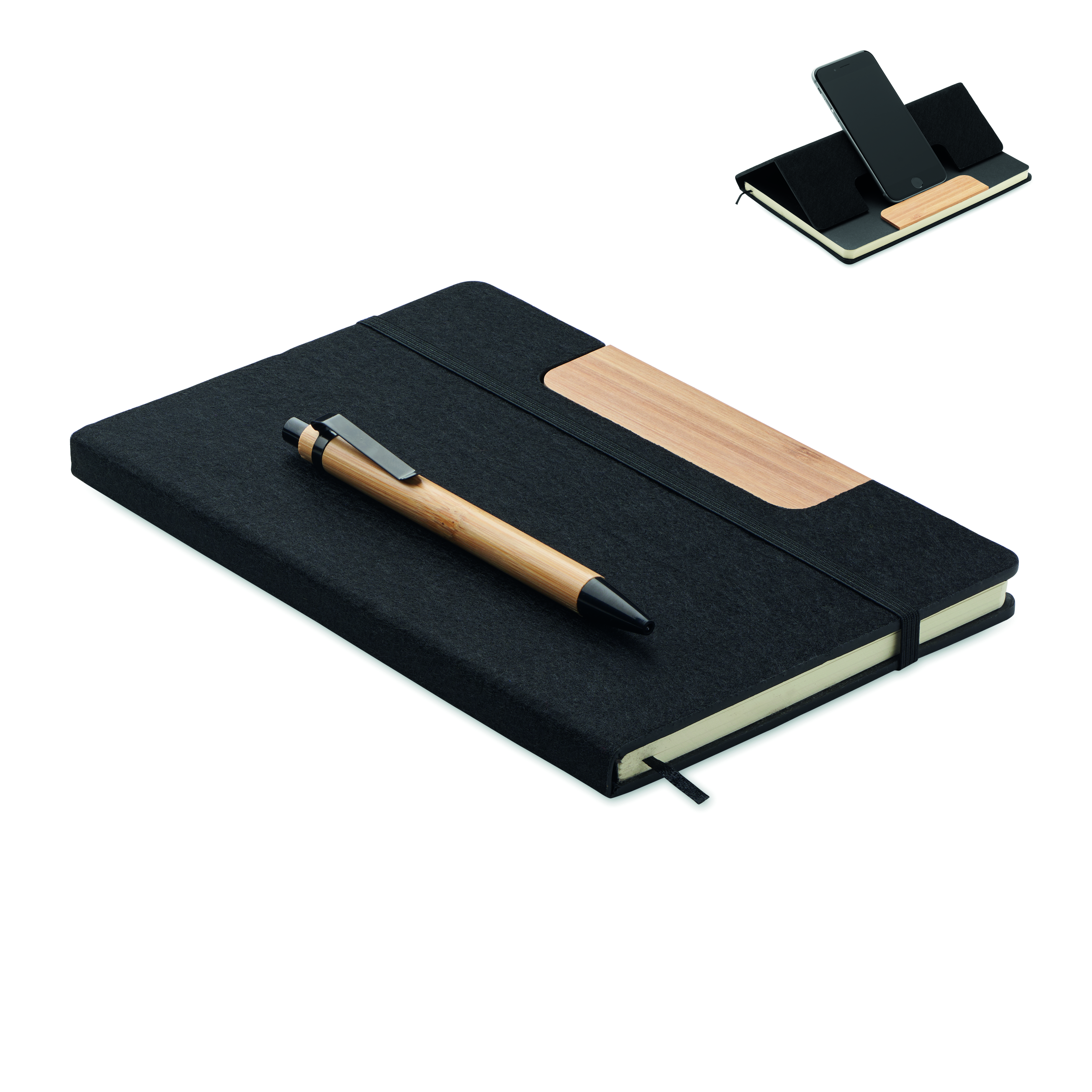 Set carnet A5 et stylo en feutre recyclé et bambou