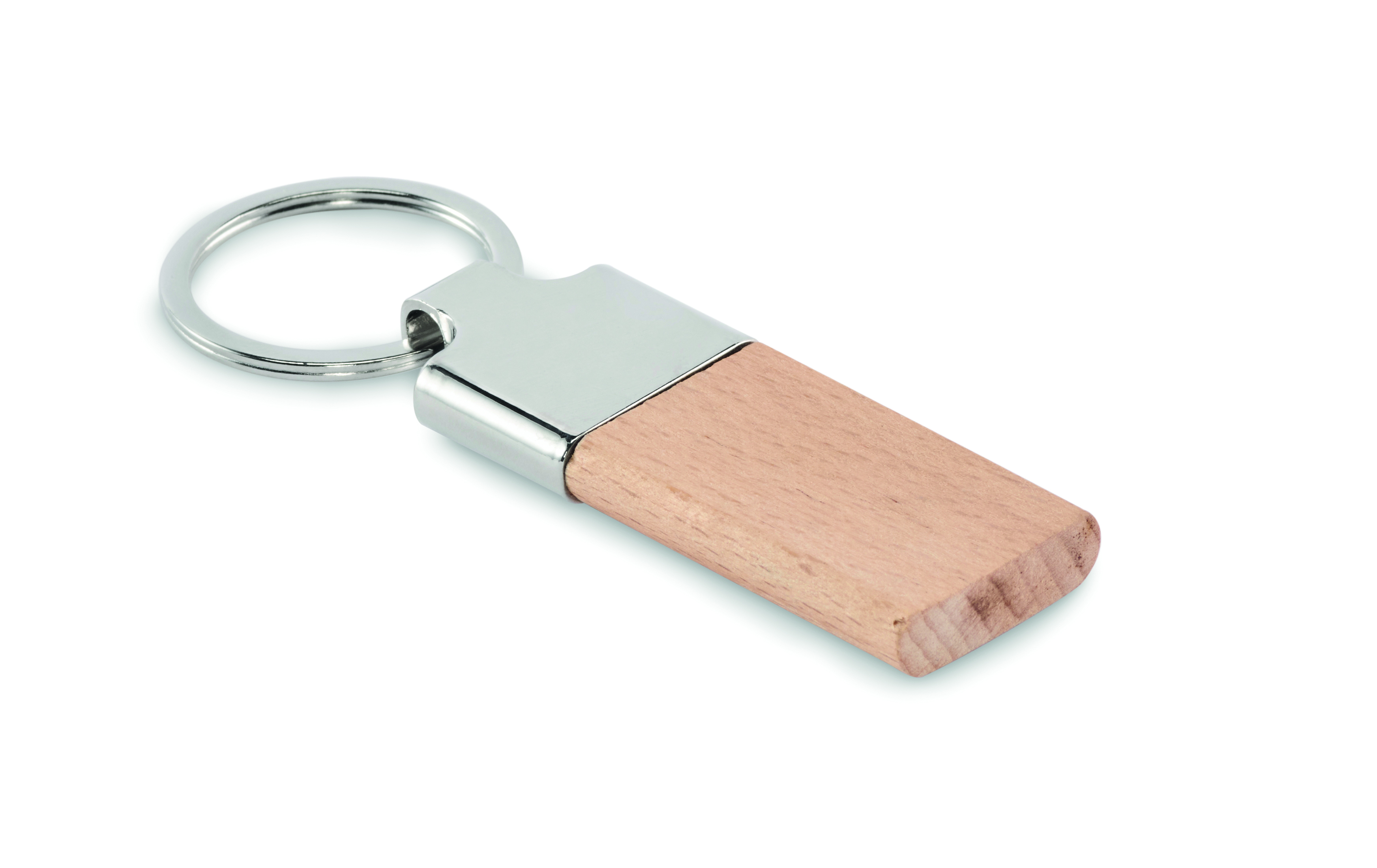 Porte-clés rectangulaire en hévéa et alliage de zinc