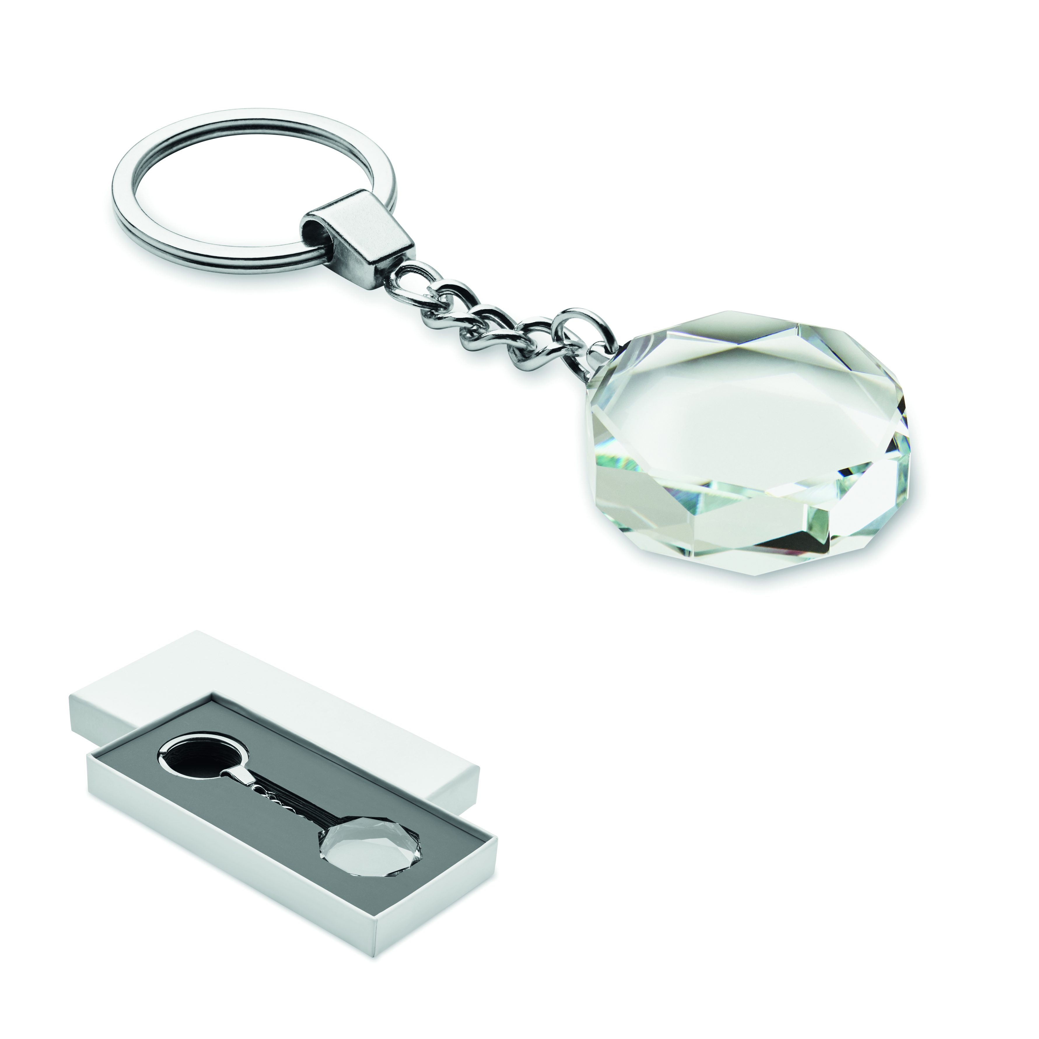 Porte-clés rond biseauté en verre