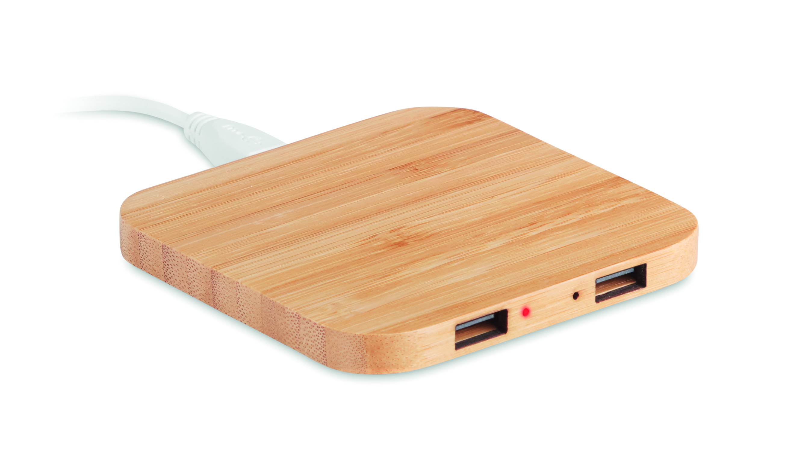 Chargeur sans fil 5 W avec hub USB 2 ports en bambou
