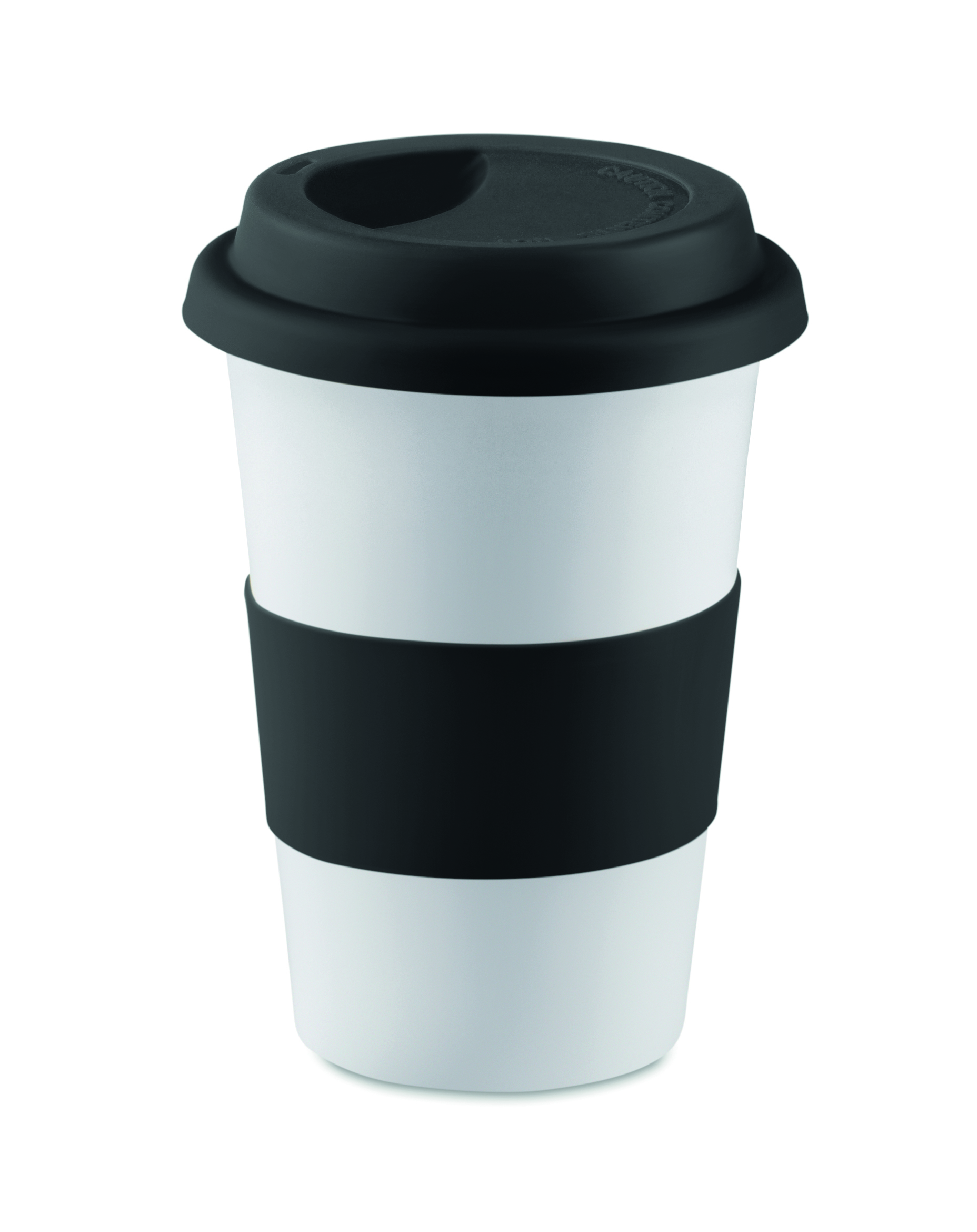 Mug 400 ml couvercle et bande silicone en céramique